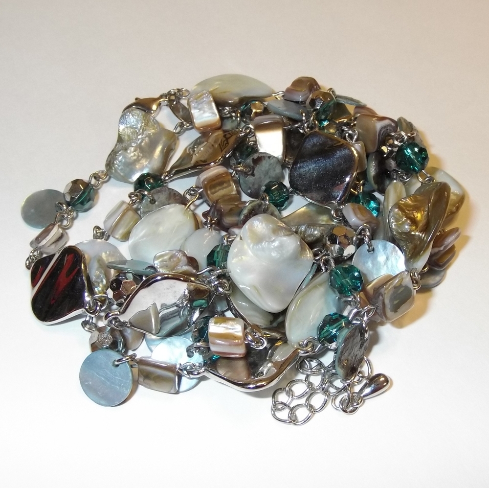 Lia Sophia "Ocean Air" Necklace w/ Genuine Abalone & Mother of Pearl 43"-46"
